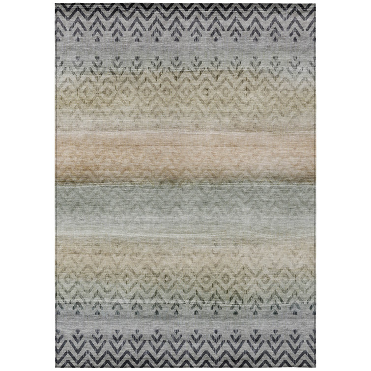 Machine Washable Indoor/Outdoor Xhevrie Gray Rug
