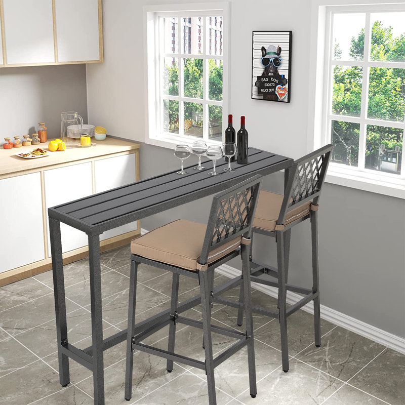 2 - Person Patio Dining Set with Rectangular Table , Cushions Included, Gray, 54.6" L x 15.6" D x 36.97" H