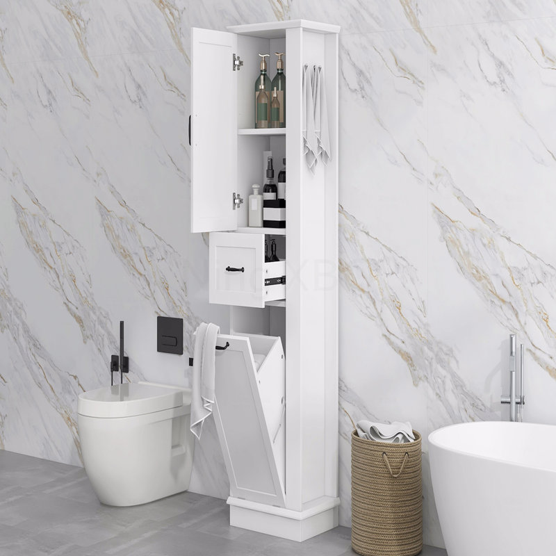 Modern Tall Storage Cabinet – Tilt-Out Compartment, Adjustable Shelves, 80Lbs Capacity, Soft-Close Hinges, Aluminum Alloy Handles
