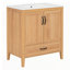 Meuble-lavabo de 30 po en grain de bois naturel avec comptoir en céramique, pieds en bois massif, portes doubles et tiroir inférieur à fermeture en douceur, tablette intérieure réglable, organisateurs de porte