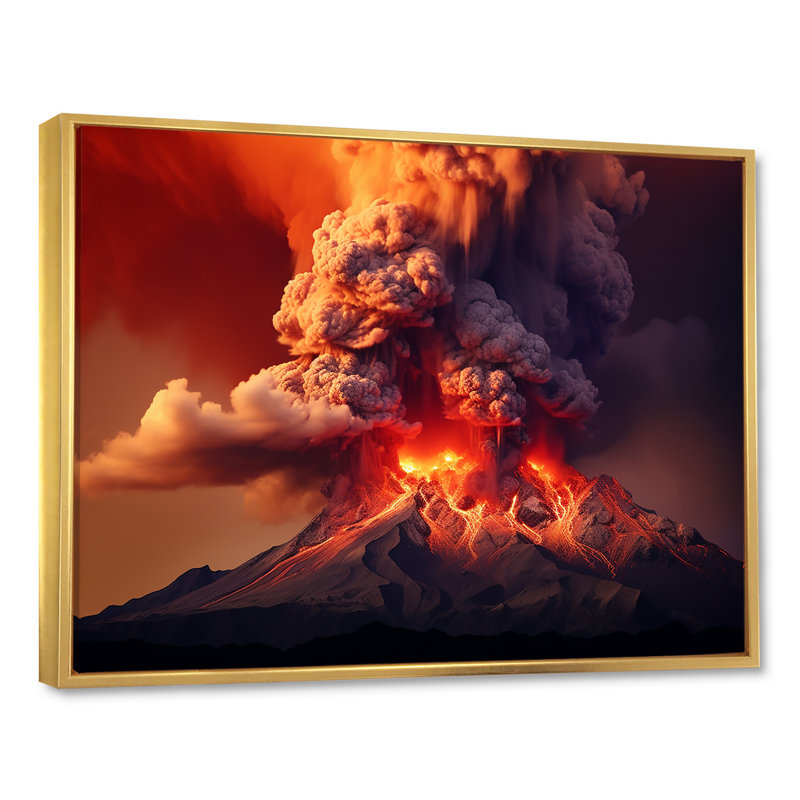 «Volcano Volcanic Explosion IV», reproduction sur toile, Cadre flottant doré, H 24 po x l 32 po x P 1 po