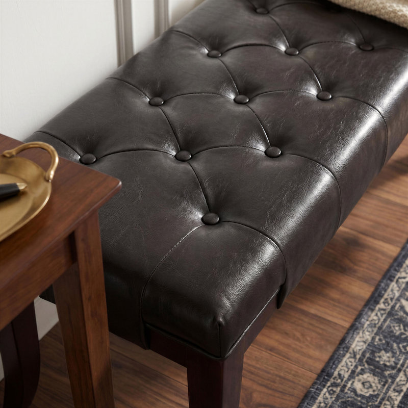 Tufted Bench For Livingroom, Black Leather