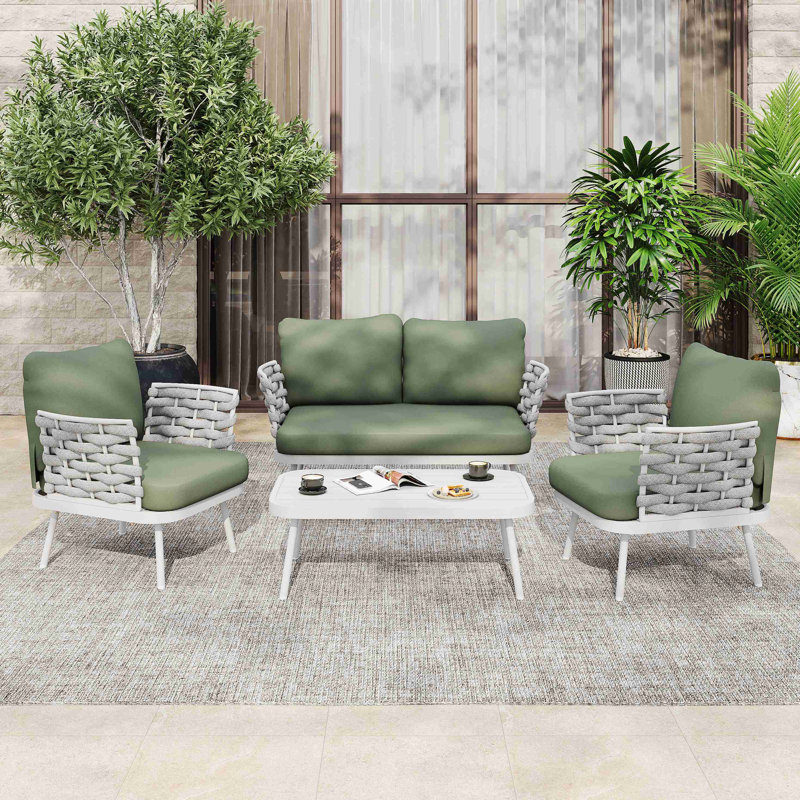 Ensemble de 4 couvertures en acier Mariano, blanc cassé et vert, Blanc cassé, Vert
