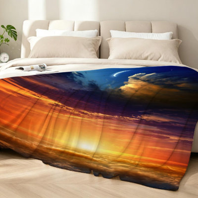Blue Ultra Soft Flannel Fleece Throw Blanket,Beautiful New Moon in Dark Single-Sided Print