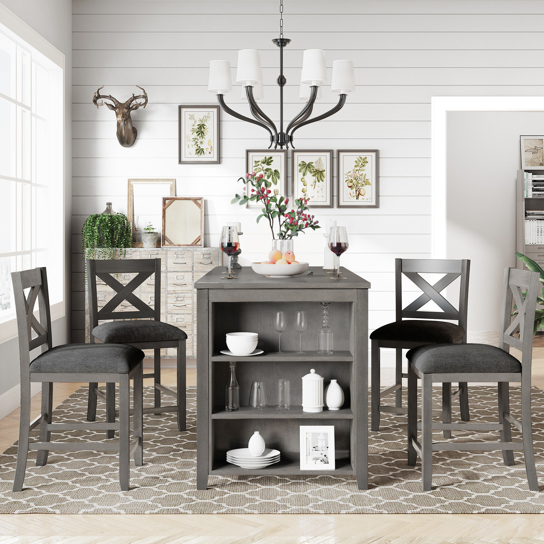 Wayfair Rustic Table Ophelia & Co. Counter Height Rustic Table With 4 Chairs. Solid Wood ...
