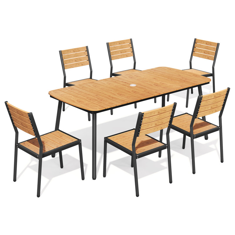 Ensemble repas extérieur pour 6 personnes (ensemble de 7), Brun / Noir