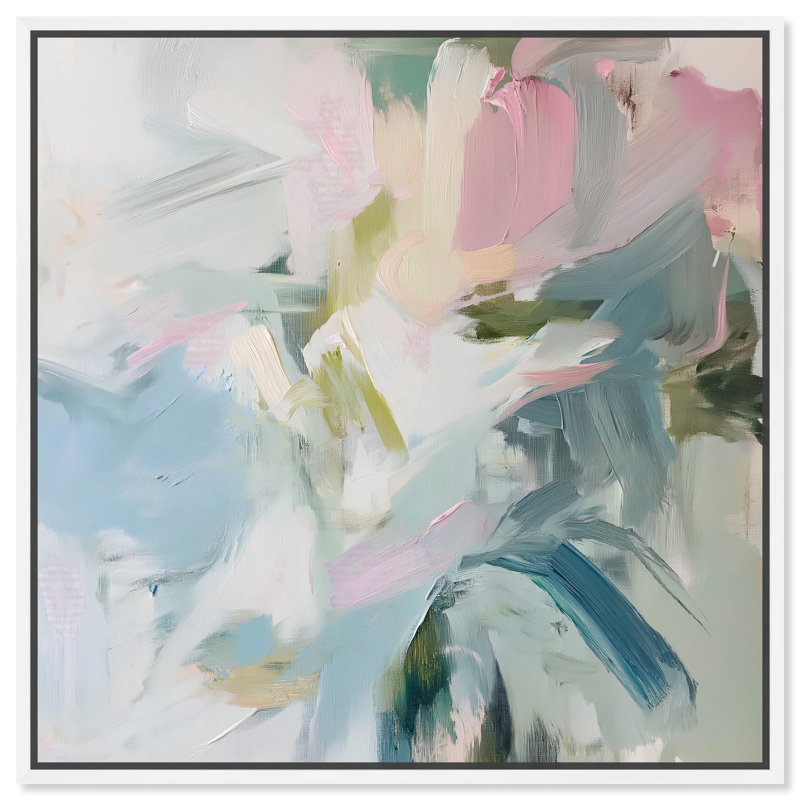 Élégante toile abstraite verte, art coloré moderne par Art Remedy, Cadre flottant blanc, H 21 po x l 21 po x P 1,8 po