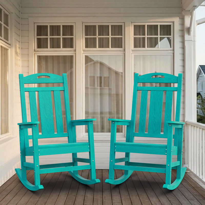 Outdoor Patio HDPE Rocking Adirondack Chair, Lake Blue