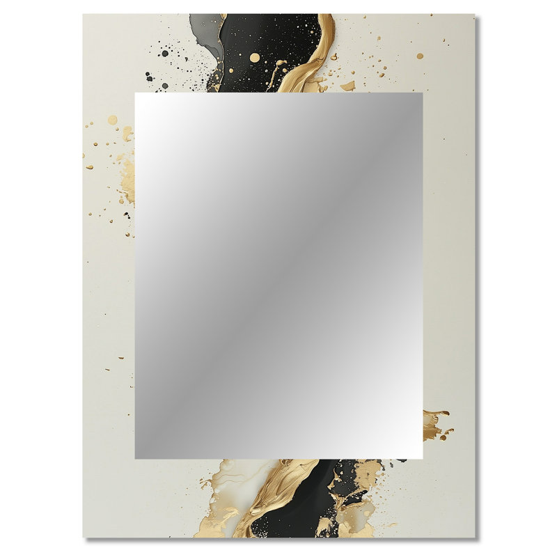 Goldern Transitional Gateway Of Dark Liquid Ink II - Transitional Decorative Mirror, Modern Wall Mirror, Printed Metal Art