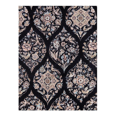 Tapis bleu marine / gris en laine / soie / coton 4 pi 11 po x 7 pi 9 po Moroccan