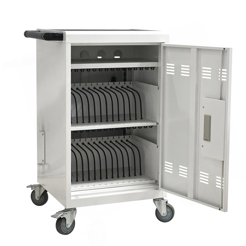 Chariot de charge mobile et armoire pour tablettes PC portable 30 appareils avec serrure à combinaison (blanc)
