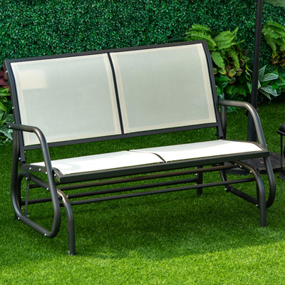 2 sièges berçants, balançoire double pour patio. Tissu beige écharpe à séchage rapide. Structure en acier thermolaqué, supportant 440 lb Mécanisme lisse, idéal pour le jardin, le porche, la tache de cour avant. L 47,25 po x