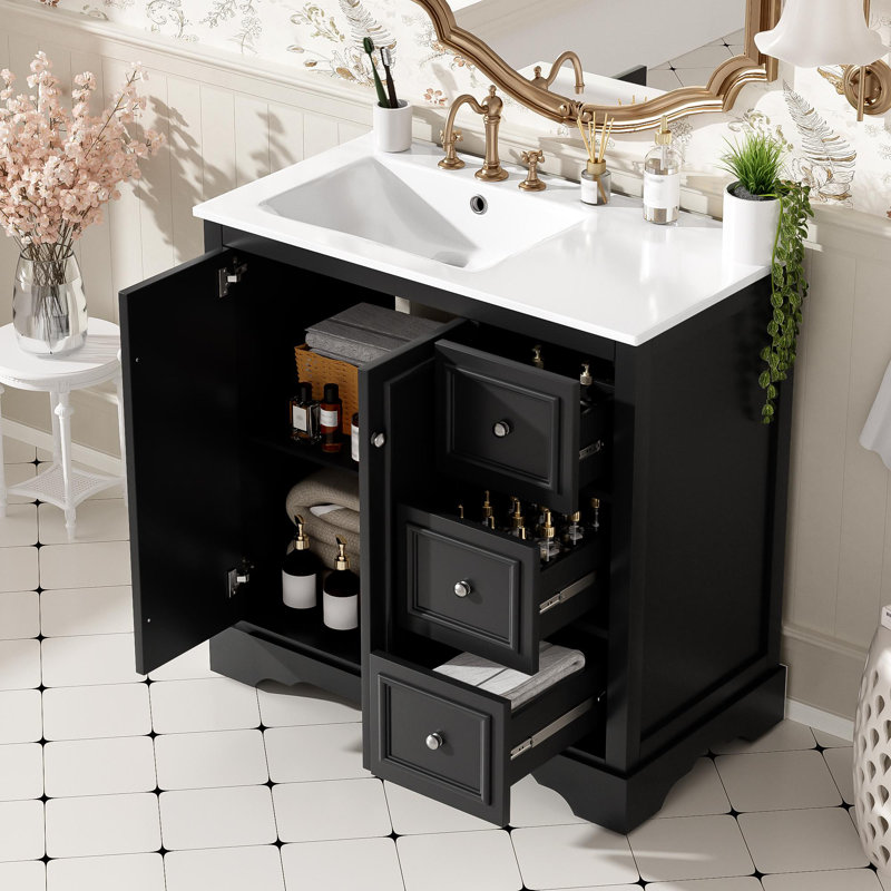 Meuble-lavabo sur pied simple 36 po avec lavabo, Noir
