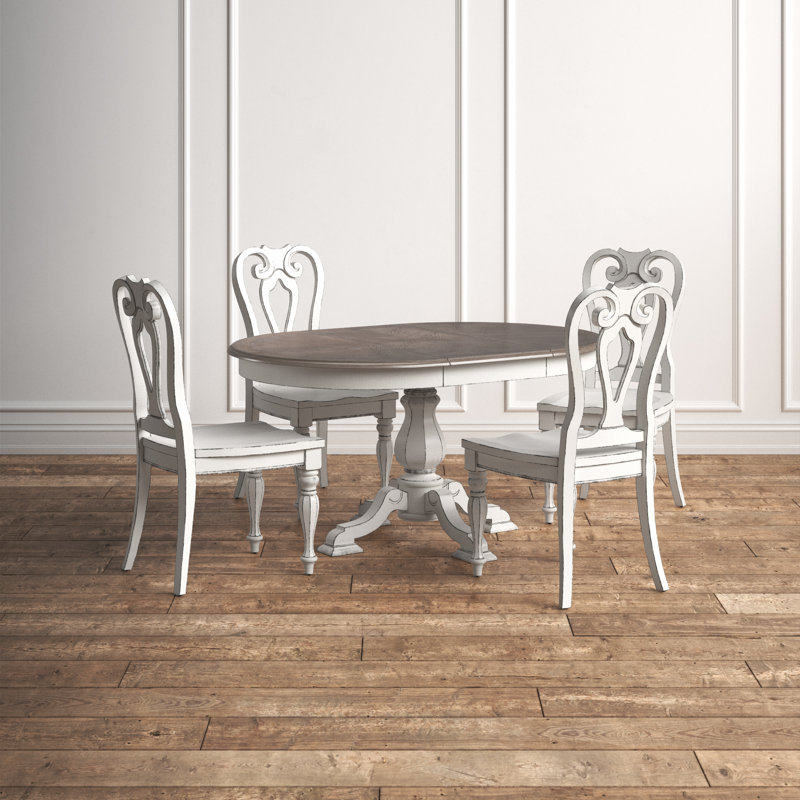 Ensemble de table de salle à manger à piédestal pour 4 personnes avec chaises Splat, Blanc antique