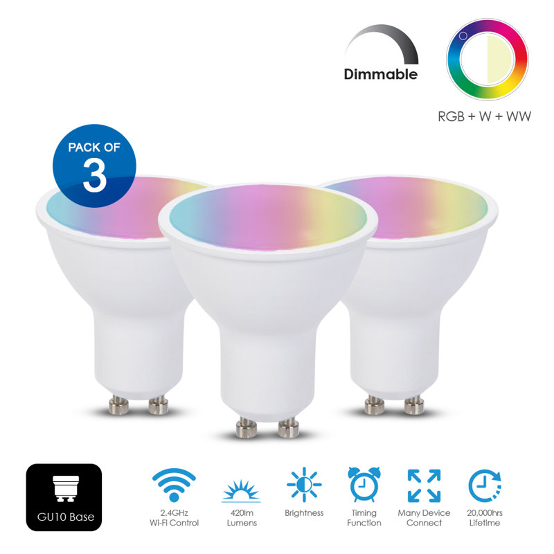 Ener-J Smart Wi-Fi GU10 LED Bulbs RGBW Pack of 3 5W