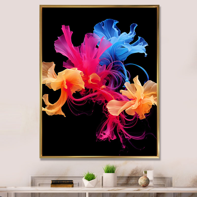 Encre liquide - Abstraction, H 20 po x l 12 po x P 1 po, Cadre flottant doré