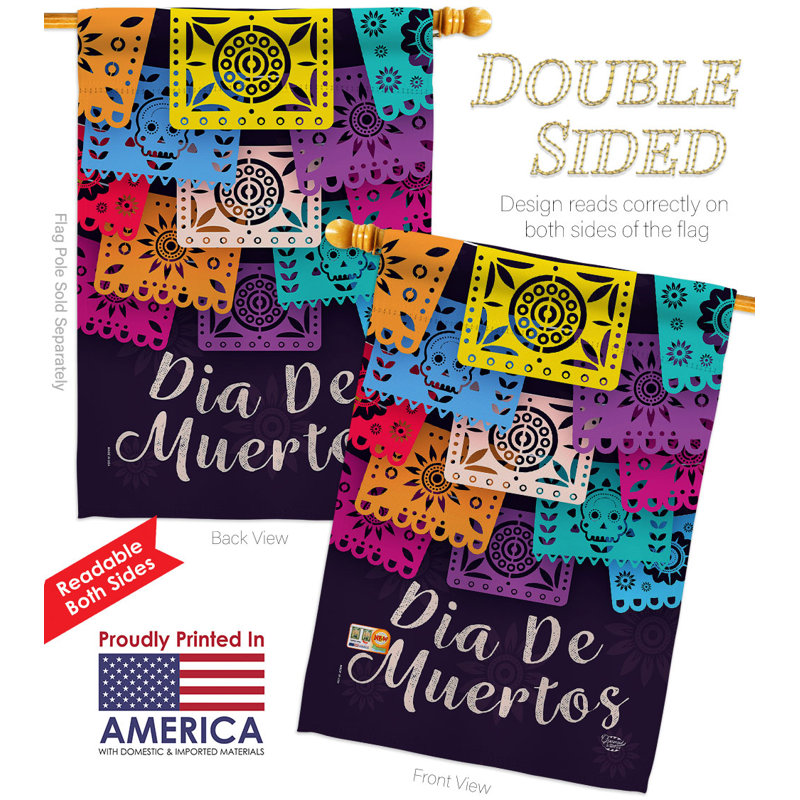 Double Sided 40'' H x 28'' W Polyester Day Of The Dead House Flag