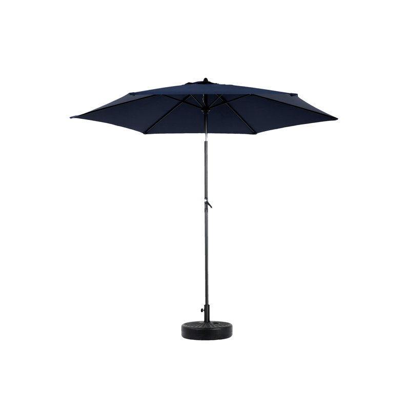 Parasol d'extérieur 9 pi - Bleu marine. Robuste et solide. Idéal pour la cour, la piscine ou la pelouse. Auvent 100%. Facile à utiliser avec le bouton inclinable à manivelle de patio bleu marine. Matériau. 6 baleines Pour terrasse. Fonctionnement