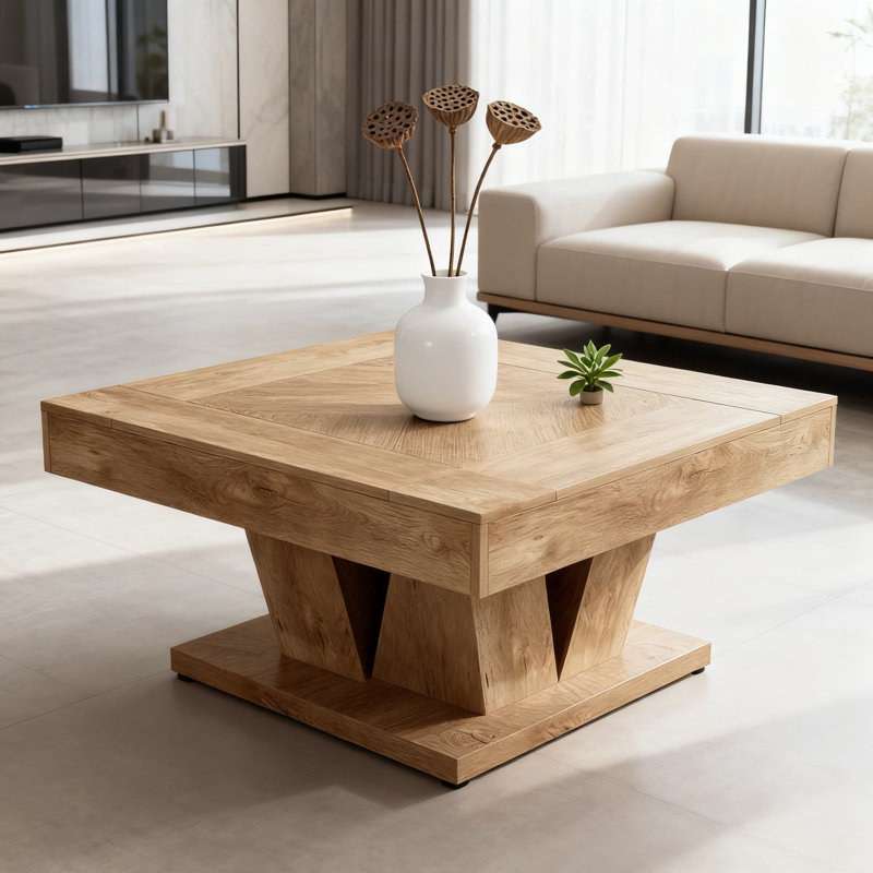 Table basse carrée en bois avec rangement à deux niveaux, conception rustique moderne pour le salon, pieds de nivellement réglables pour plus de stabilité