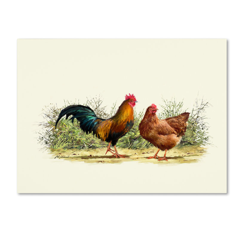 «Cockerel and Hen Reproduction» par Armand, reproduction sur toile, H 35 po x l 47 po x P 2 po