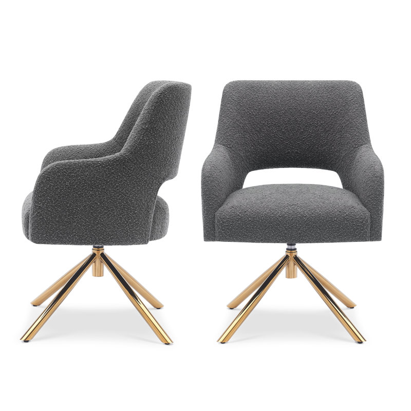 Upholstered Swivel Armchair, Gray Polyester Blend