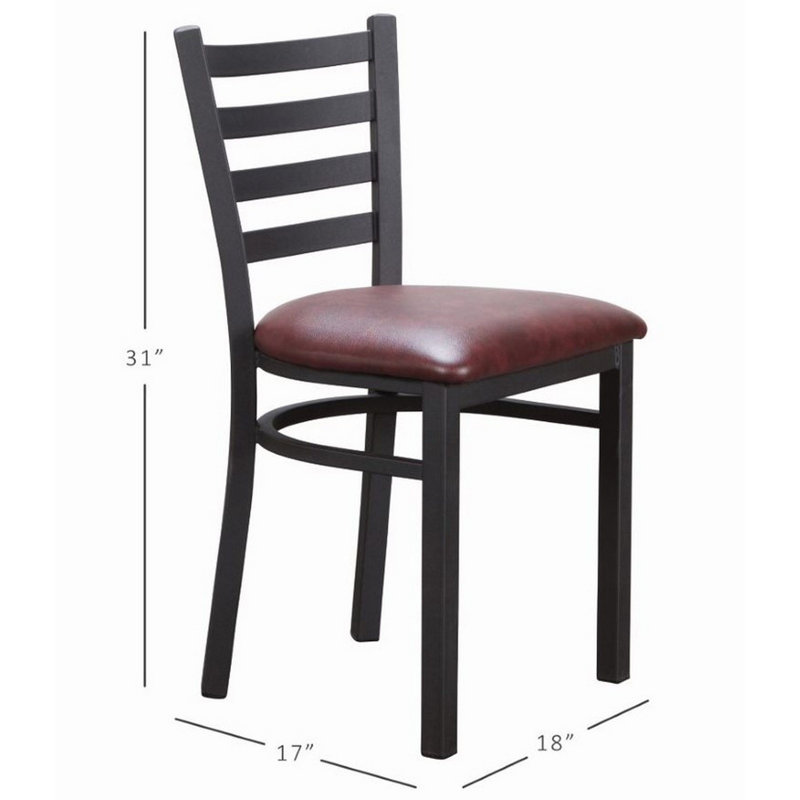 Gensingh Ladder Back Side Metal Chair with Faux Leather, Black, Wine Red