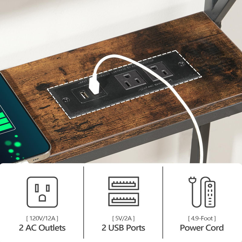 Console avec station de charge, 2 prises et 2 ports USB, canapé étroit avec pieds réglables, 39,4 po x 5,9 po x 39,4 po pour les petits espaces
