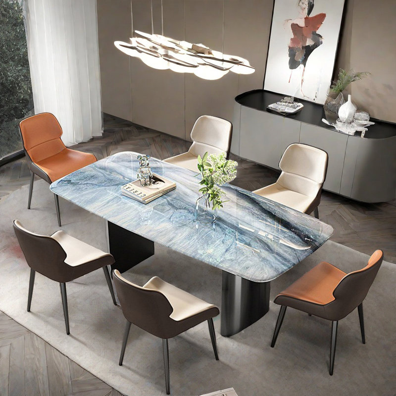 Modern Rectangular Luxury Stone Dining Table Sets, 29.5"H x 70.8"L x 35.4"W