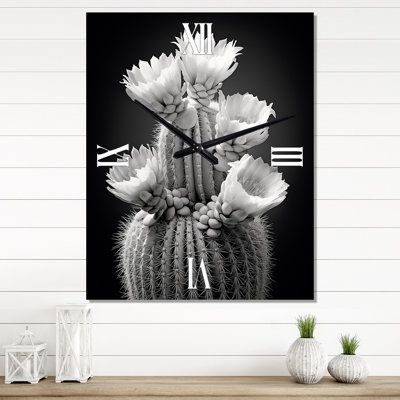 Grey Cactus Elegance In Monochrome II - Floral Wall Clocks