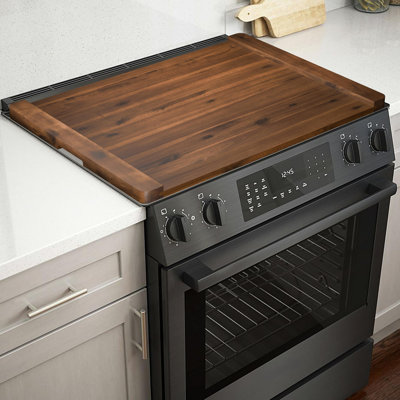 Acacia Wooden Stove Top Cover Board with Recessed Handles, No Assembly Required