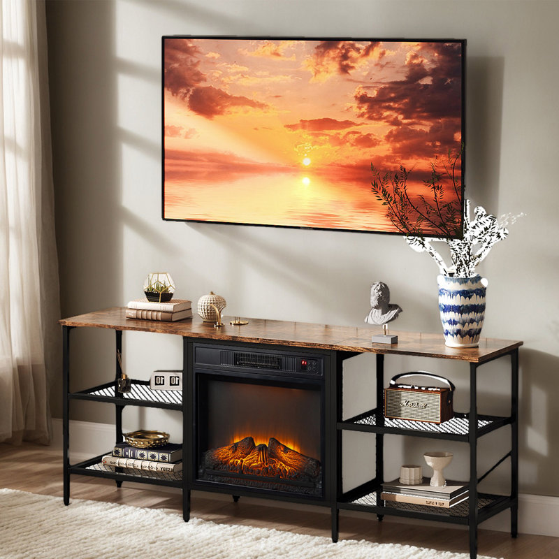Farmhouse Industrial Style 58'' TV Stand For Tvs Up To 70'' With Electric Fireplace