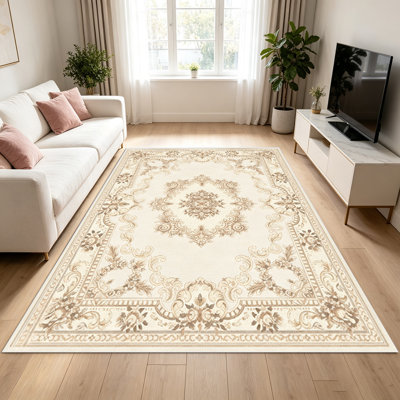 Tapis à motif floral traditionnel de 1 pièce pour le salon, doux et confortable, convenant à toutes les saisons, facile à entretenir, tapis de sol intérieur lavable à la machine, ferme sous la table convenant à la chambre à coucher, à la salle à manger, au couloir, au bureau, au balcon et à la maison.