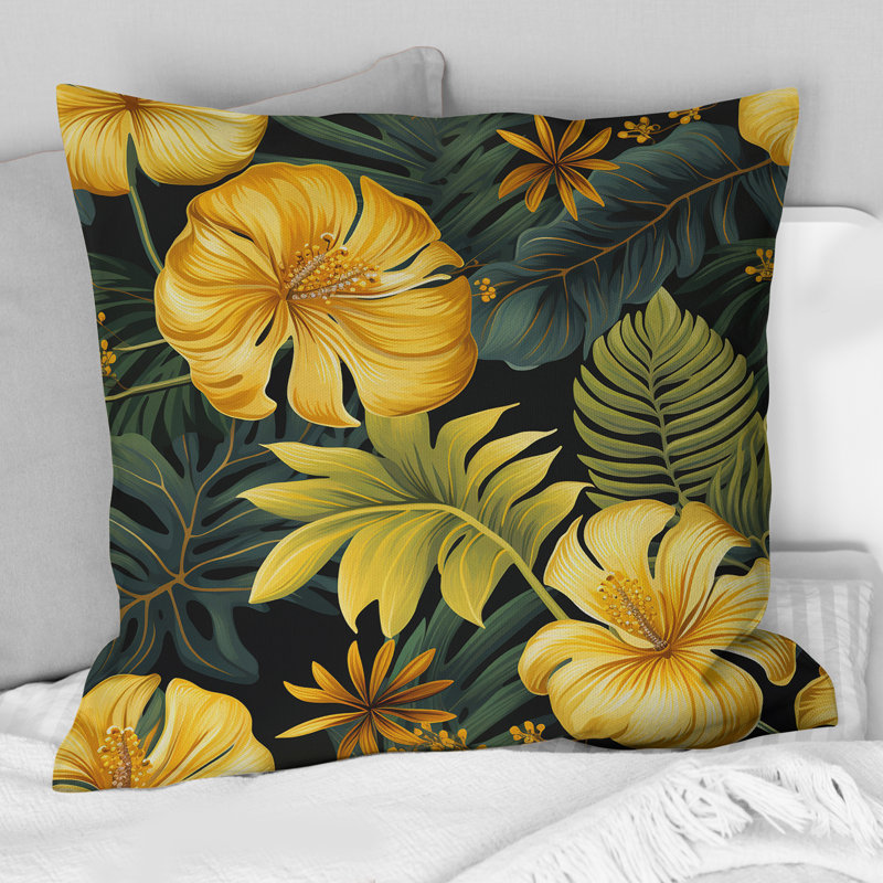 Monstera Magic Tropical Pattern - Floral Polyester Throw Pillow, 16"H x 16"W