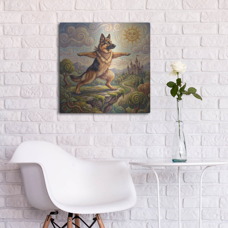  «German Shepherd Yoga Warrior Pose» par Rich Monet, art mural en métal, 24 po x 24 po, H 24 po x l 24 po