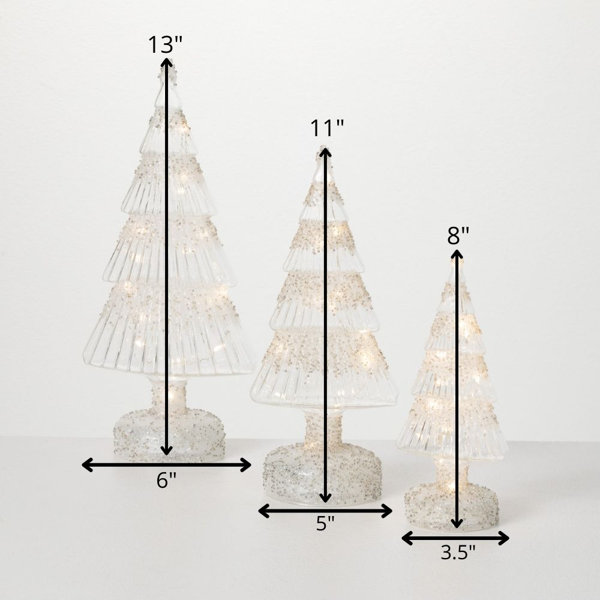 Snowflake Lighted White Glass Tree Table Accent Set