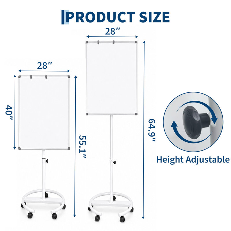 Magnetic Rolling Whiteboard on Wheels with Paper Holder & Hooks – 40"x28" Mobile Dry Erase Board for Office, Training Room & Home
