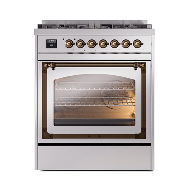 ILVE Nostalgie II Noblesse 30 in Dual Fuel Range, Stainless Steel/Bronze, Natural Gas