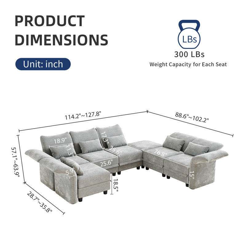 Caraline Upholstered Reclining Sectional Reversible, Light Gray Microfiber/Microsuede