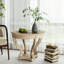 Table d'appoint ronde, style, petite taille, pieds courbés, aspect vieilli, bois naturel, 2 tiroirs de rangement, finition repas de style construction et placage de bois de sapin