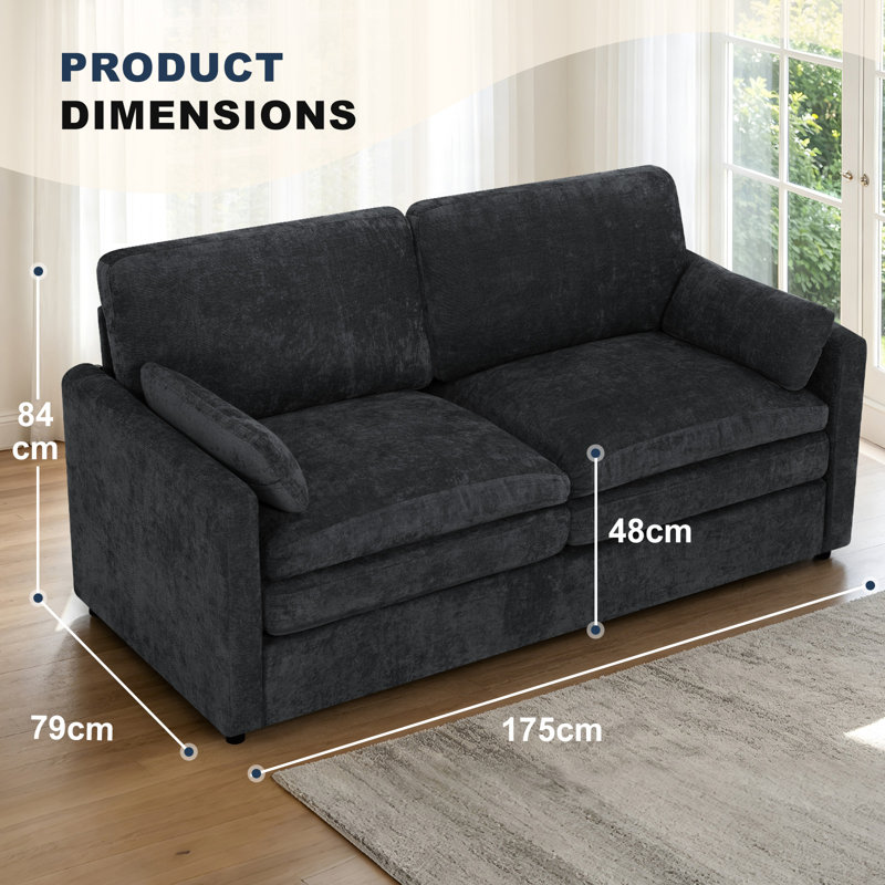 2 Seater Chenille Sofa, Black