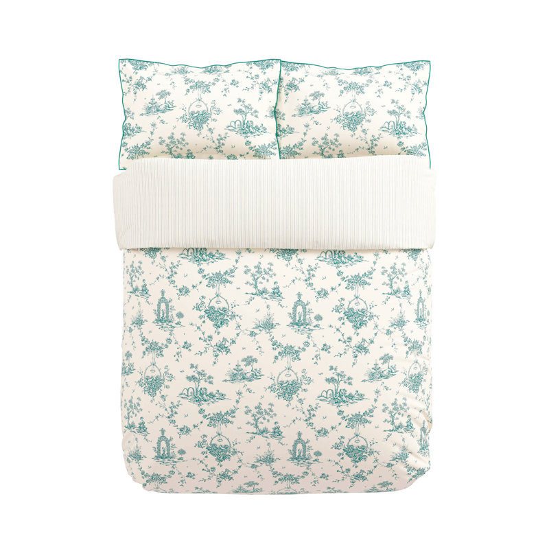 Chinese Magpie Cotton Toile Duvet Cover Set, Blue, Super King Duvet Cover + 2 Pillowcases