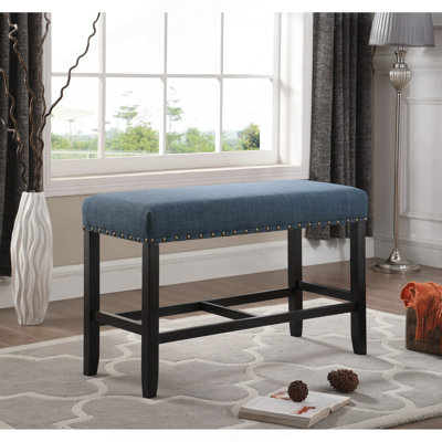Biony Fabric Counter Height Dining Bench With Nailhead Trim, Blue