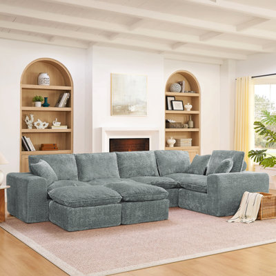 Canapé modulaire en forme de L de 107 po avec deux repose-pieds amovibles en forme de L pour le salon, canapé confortable avec coussins décoratifs