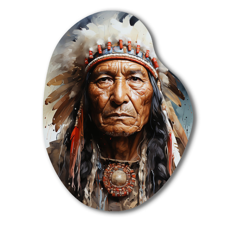 Huddleston Native Art Spirité Lakota Portrait - forme unique d'art amérindien, impression murale de sculpture en métal asymétrique