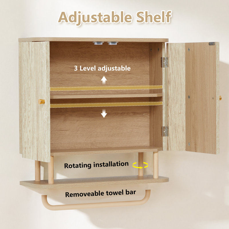 Curved Wall Mounted Bathroom Cabinet Storage, Natural