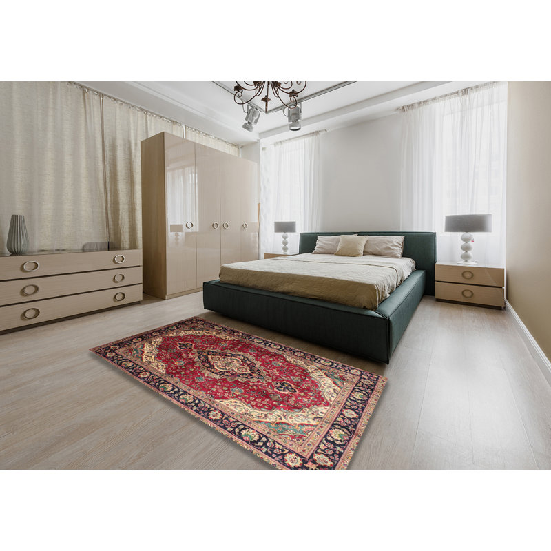 Tapis brun / rouge en laine / polyester tissé à la machine de style oriental Deahl, Rectangle 5 pi x 7 pi