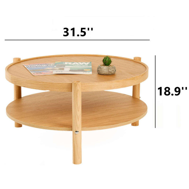 Table basse ronde en bois massif à 2 niveaux - 31 po de diamètre - Chêne / Noyer, Chêne