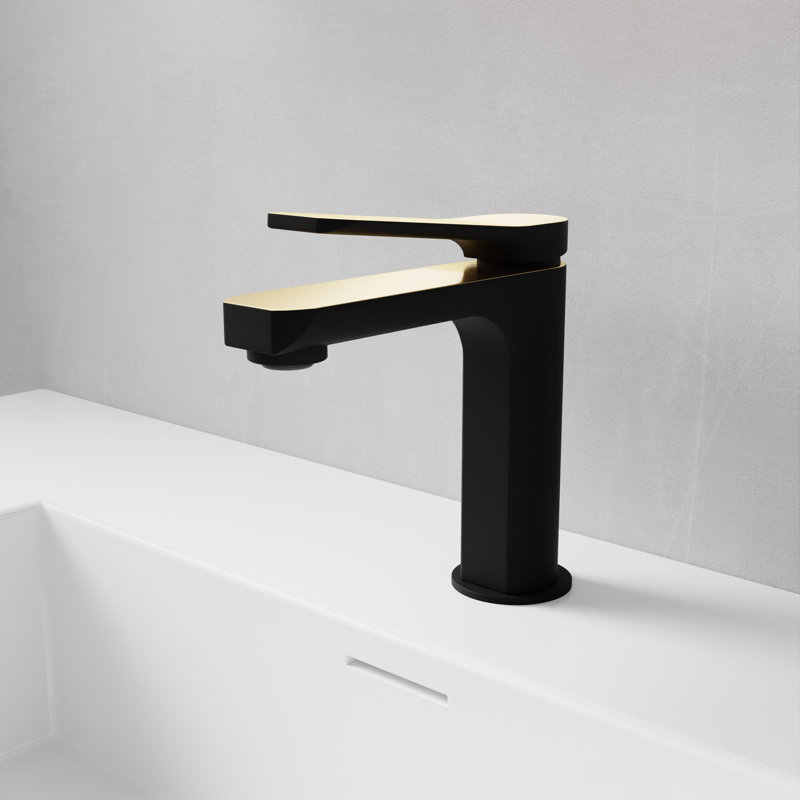 Single-Hole Single-handle Bathroom Faucet with Drain Assembly, Matte Black/Brushed Gold