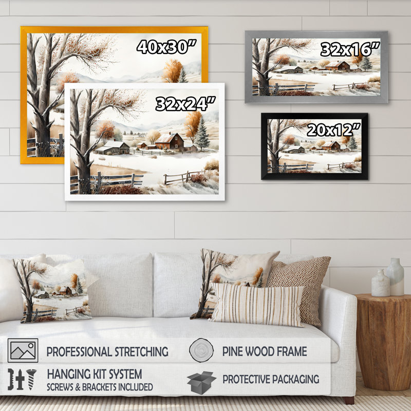 «Kansas Farm in Winter», reproduction sur toile, Cadre noir, H 12 po x l 20 po x P 1 po