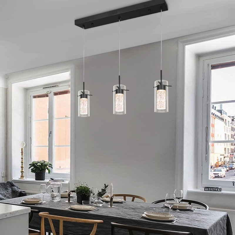  Chealsey Linear K9 Crystal 3 - Light LED Modern Chandeliers for Dinning Room Kitchen Island, Matte Black